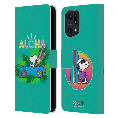 Peanuts Snoopy Aloha Disco Tropical Surf Leather Book Wallet Case Cover For OPPO Find X5