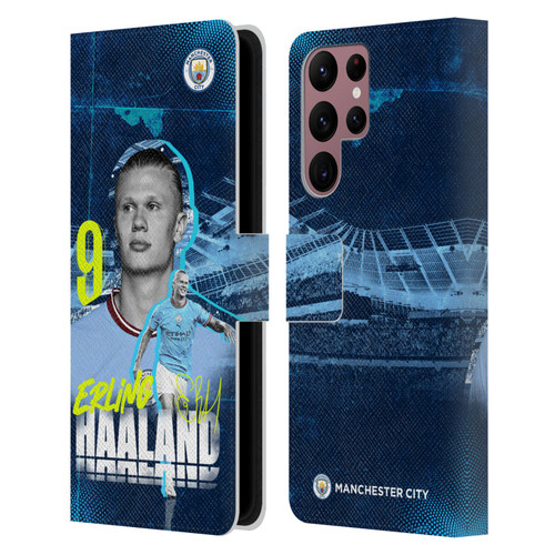 Manchester City Man City FC 2022/23 First Team Erling Haaland Leather Book Wallet Case Cover For Samsung Galaxy S22 Ultra 5G