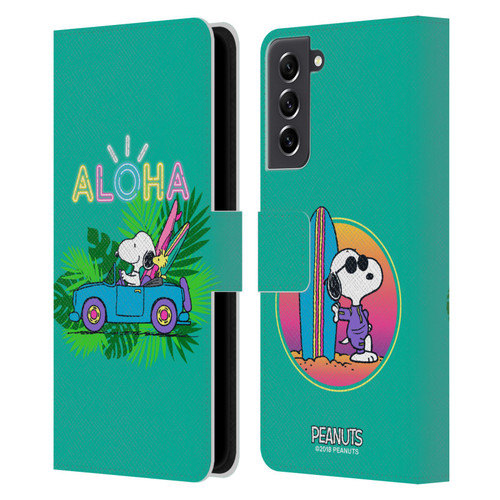 Peanuts Snoopy Aloha Disco Tropical Surf Leather Book Wallet Case Cover For Samsung Galaxy S21 FE 5G