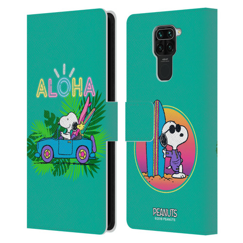 Peanuts Snoopy Aloha Disco Tropical Surf Leather Book Wallet Case Cover For Xiaomi Redmi Note 9 / Redmi 10X 4G