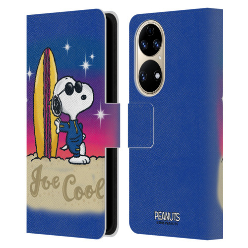 Peanuts Snoopy Boardwalk Airbrush Joe Cool Surf Leather Book Wallet Case Cover For Huawei P50