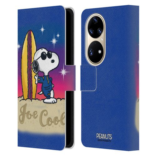 Peanuts Snoopy Boardwalk Airbrush Joe Cool Surf Leather Book Wallet Case Cover For Huawei P50 Pro