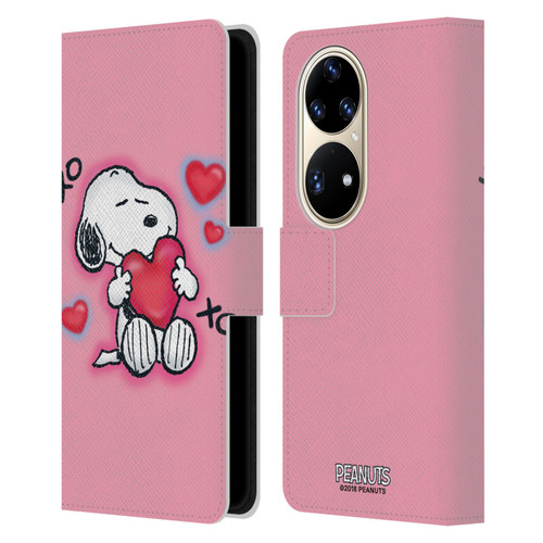 Peanuts Snoopy Boardwalk Airbrush XOXO Leather Book Wallet Case Cover For Huawei P50 Pro