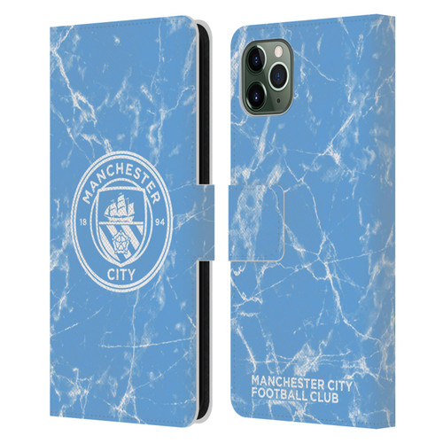 Manchester City Man City FC Marble Badge Blue White Mono Leather Book Wallet Case Cover For Apple iPhone 11 Pro Max
