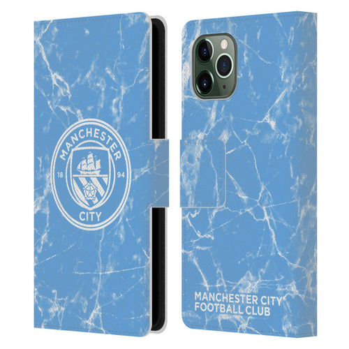 Manchester City Man City FC Marble Badge Blue White Mono Leather Book Wallet Case Cover For Apple iPhone 11 Pro
