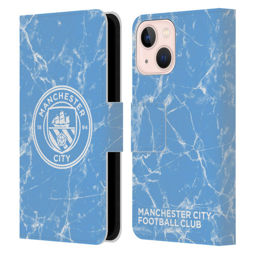 Manchester City Man City FC Marble Badge Blue White Mono Leather Book Wallet Case Cover For Apple iPhone 13 Mini