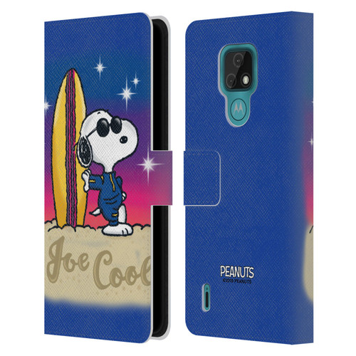 Peanuts Snoopy Boardwalk Airbrush Joe Cool Surf Leather Book Wallet Case Cover For Motorola Moto E7