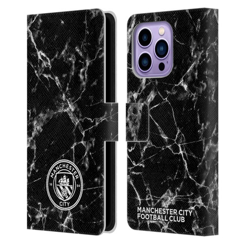 Manchester City Man City FC Marble Badge Black White Mono Leather Book Wallet Case Cover For Apple iPhone 14 Pro Max