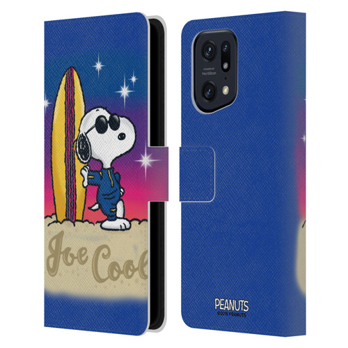Peanuts Snoopy Boardwalk Airbrush Joe Cool Surf Leather Book Wallet Case Cover For OPPO Find X5 Pro