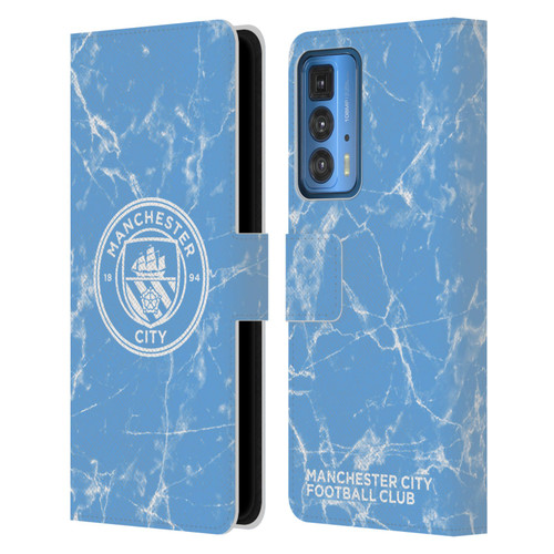 Manchester City Man City FC Marble Badge Blue White Mono Leather Book Wallet Case Cover For Motorola Edge 20 Pro