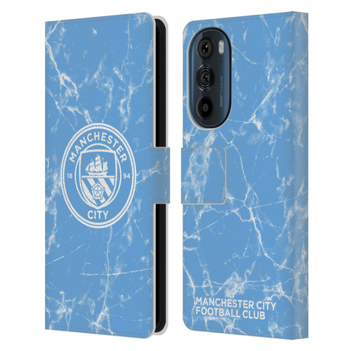 Manchester City Man City FC Marble Badge Blue White Mono Leather Book Wallet Case Cover For Motorola Edge 30