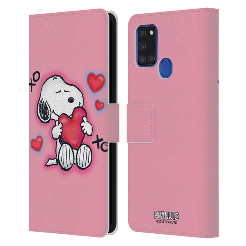 Peanuts Snoopy Boardwalk Airbrush XOXO Leather Book Wallet Case Cover For Samsung Galaxy A21s (2020)