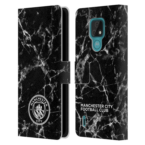 Manchester City Man City FC Marble Badge Black White Mono Leather Book Wallet Case Cover For Motorola Moto E7