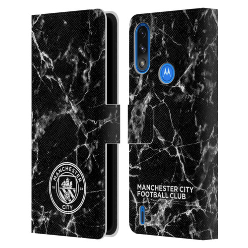 Manchester City Man City FC Marble Badge Black White Mono Leather Book Wallet Case Cover For Motorola Moto E7 Power / Moto E7i Power