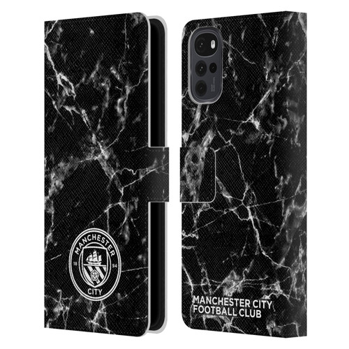 Manchester City Man City FC Marble Badge Black White Mono Leather Book Wallet Case Cover For Motorola Moto G22