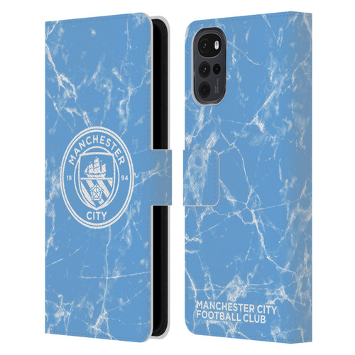 Manchester City Man City FC Marble Badge Blue White Mono Leather Book Wallet Case Cover For Motorola Moto G22