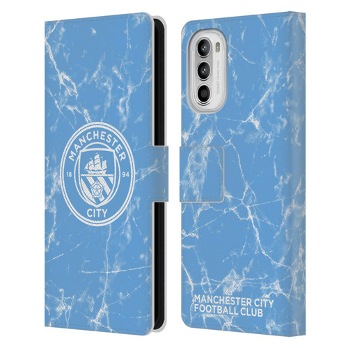Manchester City Man City FC Marble Badge Blue White Mono Leather Book Wallet Case Cover For Motorola Moto G52