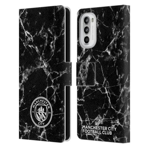 Manchester City Man City FC Marble Badge Black White Mono Leather Book Wallet Case Cover For Motorola Moto G52