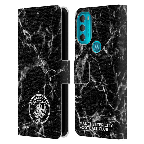 Manchester City Man City FC Marble Badge Black White Mono Leather Book Wallet Case Cover For Motorola Moto G71 5G