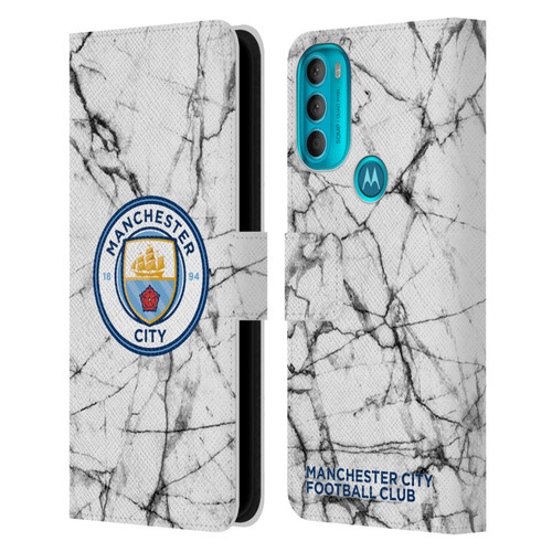 Manchester City Man City FC Marble Badge Full Colour Leather Book Wallet Case Cover For Motorola Moto G71 5G