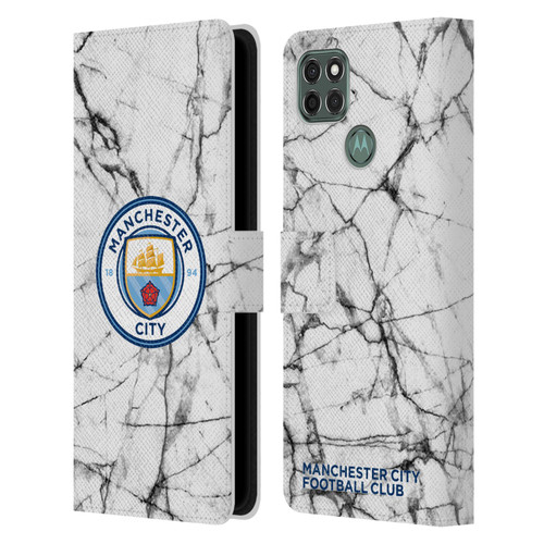 Manchester City Man City FC Marble Badge Full Colour Leather Book Wallet Case Cover For Motorola Moto G9 Power