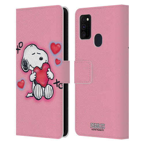 Peanuts Snoopy Boardwalk Airbrush XOXO Leather Book Wallet Case Cover For Samsung Galaxy M30s (2019)/M21 (2020)