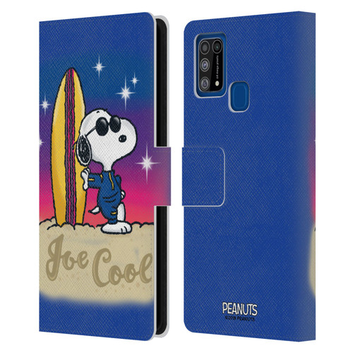 Peanuts Snoopy Boardwalk Airbrush Joe Cool Surf Leather Book Wallet Case Cover For Samsung Galaxy M31 (2020)