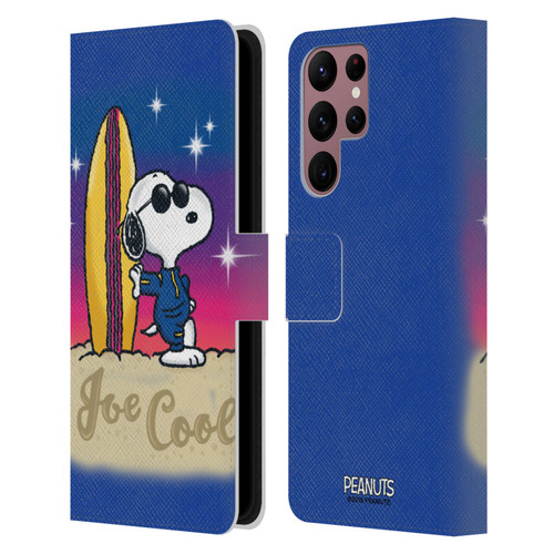 Peanuts Snoopy Boardwalk Airbrush Joe Cool Surf Leather Book Wallet Case Cover For Samsung Galaxy S22 Ultra 5G
