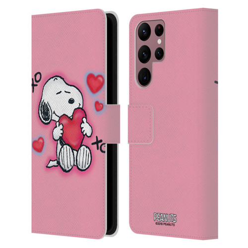 Peanuts Snoopy Boardwalk Airbrush XOXO Leather Book Wallet Case Cover For Samsung Galaxy S22 Ultra 5G