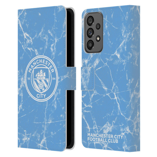 Manchester City Man City FC Marble Badge Blue White Mono Leather Book Wallet Case Cover For Samsung Galaxy A73 5G (2022)
