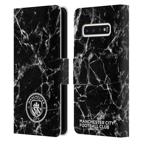 Manchester City Man City FC Marble Badge Black White Mono Leather Book Wallet Case Cover For Samsung Galaxy S10