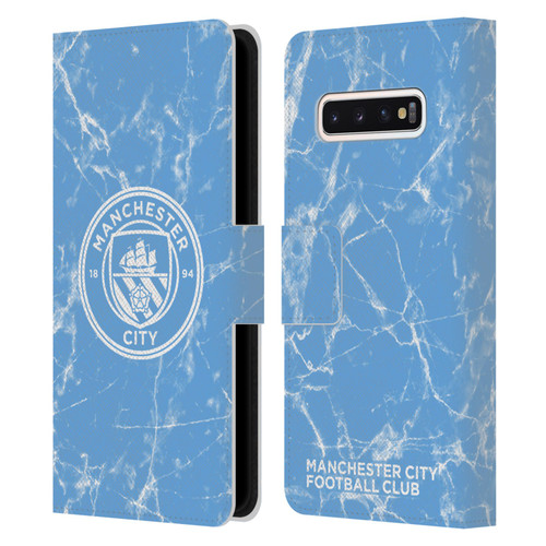 Manchester City Man City FC Marble Badge Blue White Mono Leather Book Wallet Case Cover For Samsung Galaxy S10