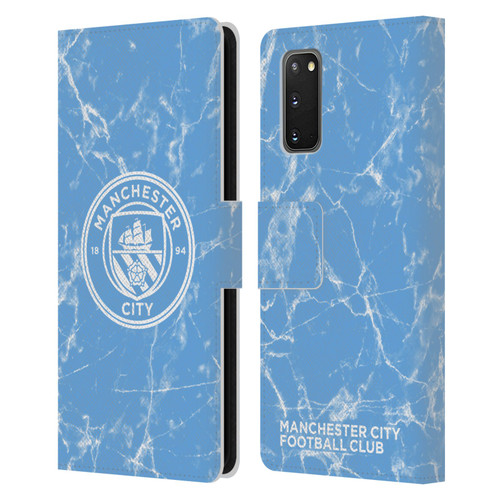 Manchester City Man City FC Marble Badge Blue White Mono Leather Book Wallet Case Cover For Samsung Galaxy S20 / S20 5G
