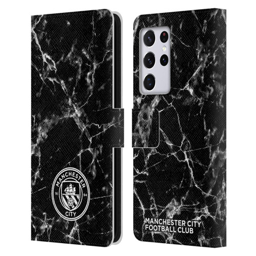 Manchester City Man City FC Marble Badge Black White Mono Leather Book Wallet Case Cover For Samsung Galaxy S21 Ultra 5G