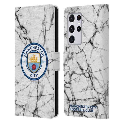 Manchester City Man City FC Marble Badge Full Colour Leather Book Wallet Case Cover For Samsung Galaxy S21 Ultra 5G