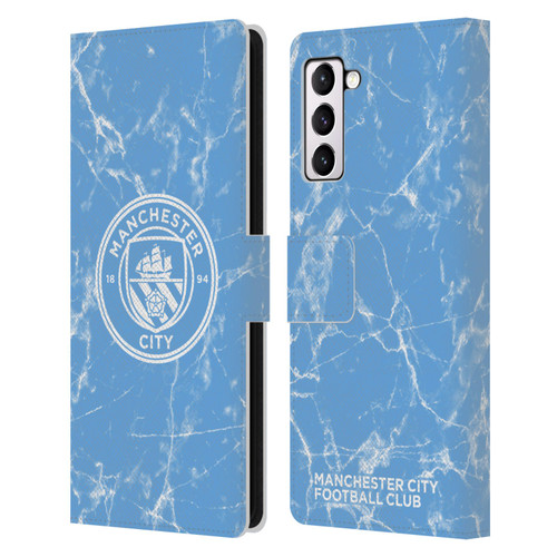 Manchester City Man City FC Marble Badge Blue White Mono Leather Book Wallet Case Cover For Samsung Galaxy S21+ 5G