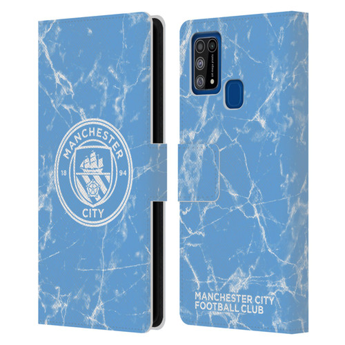 Manchester City Man City FC Marble Badge Blue White Mono Leather Book Wallet Case Cover For Samsung Galaxy M31 (2020)