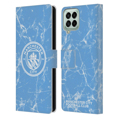 Manchester City Man City FC Marble Badge Blue White Mono Leather Book Wallet Case Cover For Samsung Galaxy M33 (2022)