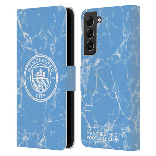 Manchester City Man City FC Marble Badge Blue White Mono Leather Book Wallet Case Cover For Samsung Galaxy S22+ 5G