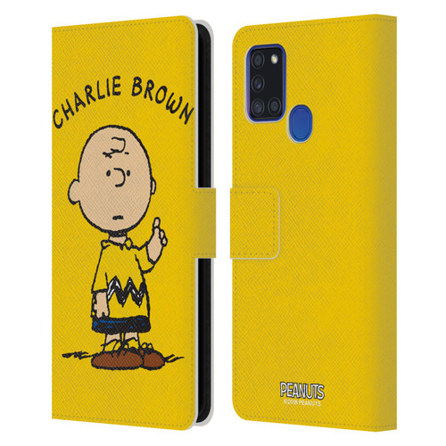 Peanuts Characters Charlie Brown Leather Book Wallet Case Cover For Samsung Galaxy A21s (2020)