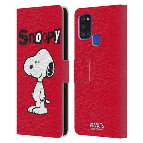 Peanuts Characters Snoopy Leather Book Wallet Case Cover For Samsung Galaxy A21s (2020)