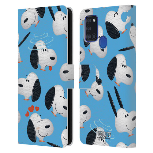 Peanuts Character Patterns Snoopy Leather Book Wallet Case Cover For Samsung Galaxy A21s (2020)