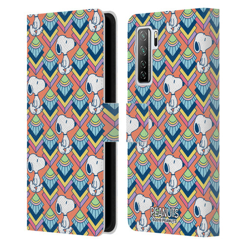 Peanuts Snoopy Deco Dreams Orange Pattern Leather Book Wallet Case Cover For Huawei Nova 7 SE/P40 Lite 5G