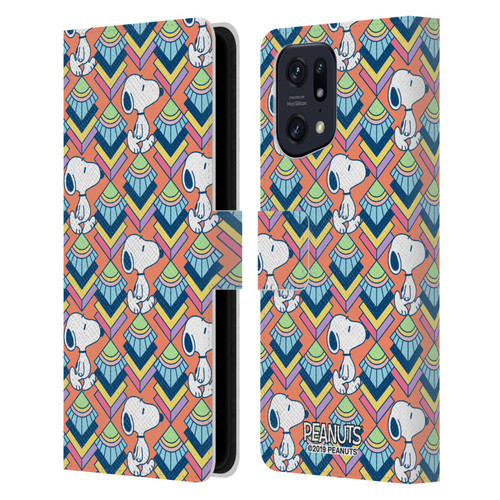 Peanuts Snoopy Deco Dreams Orange Pattern Leather Book Wallet Case Cover For OPPO Find X5