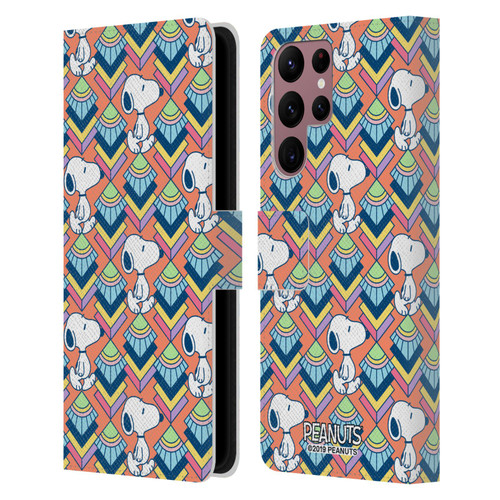 Peanuts Snoopy Deco Dreams Orange Pattern Leather Book Wallet Case Cover For Samsung Galaxy S22 Ultra 5G