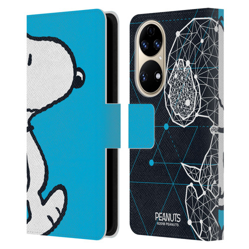 Peanuts Halfs And Laughs Snoopy Geometric Leather Book Wallet Case Cover For Huawei P50