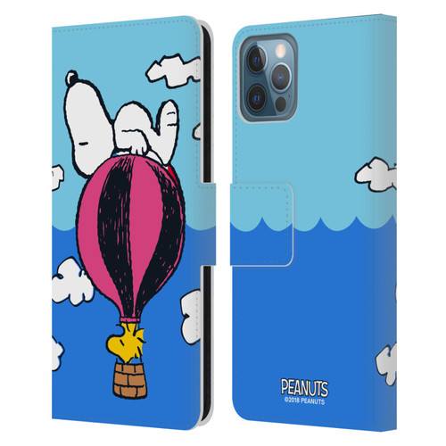 Peanuts Halfs And Laughs Snoopy & Woodstock Balloon Leather Book Wallet Case Cover For Apple iPhone 12 / iPhone 12 Pro