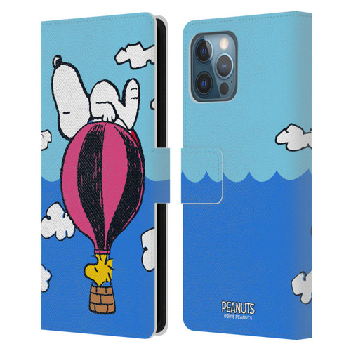 Peanuts Halfs And Laughs Snoopy & Woodstock Balloon Leather Book Wallet Case Cover For Apple iPhone 12 Pro Max