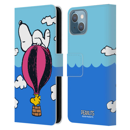 Peanuts Halfs And Laughs Snoopy & Woodstock Balloon Leather Book Wallet Case Cover For Apple iPhone 13