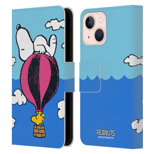 Peanuts Halfs And Laughs Snoopy & Woodstock Balloon Leather Book Wallet Case Cover For Apple iPhone 13 Mini